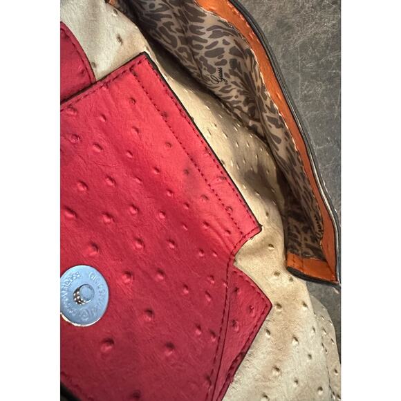 Guess Handbag, Shoulder Bag Faux Leather Ostrich Bone/Pink Orange With Wallet - Picture 10 of 10